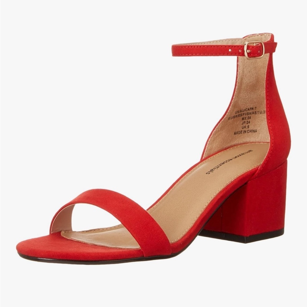 Amazon Essentials Red Two Strap Heeled Sandals